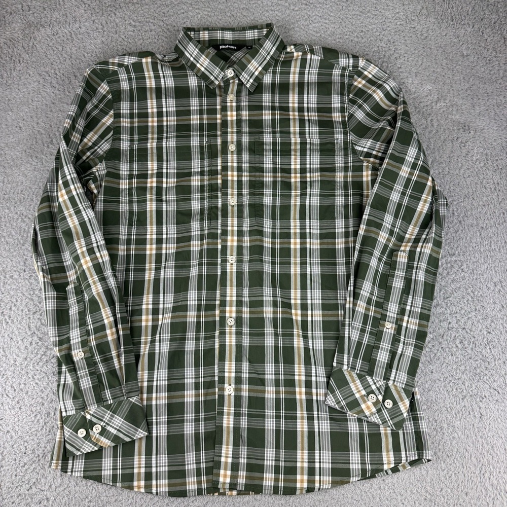 ROHAN Windowpane Plaid‎ Shirt Mens Medium Long Sleeve Button Up Polyester Blend